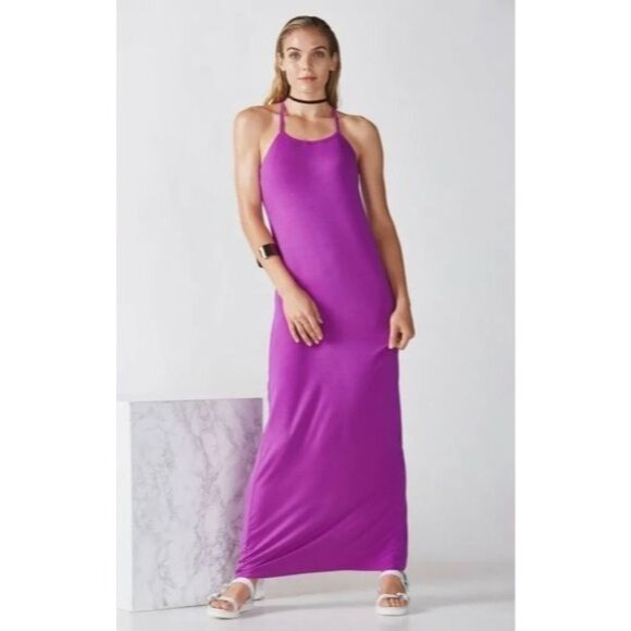 Fabletics Womens Magenta Halter Maxi Dress Medium - Picture 1 of 7